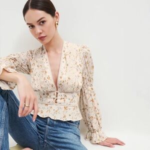 Reformation Cream Floral Blouse